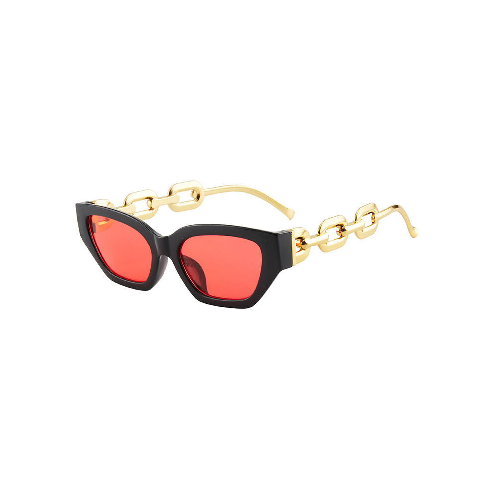 Dachuang Beauty Black/Red ( Frame Flakes) Trendy Cat Eye Sunglasses With Chain For Women