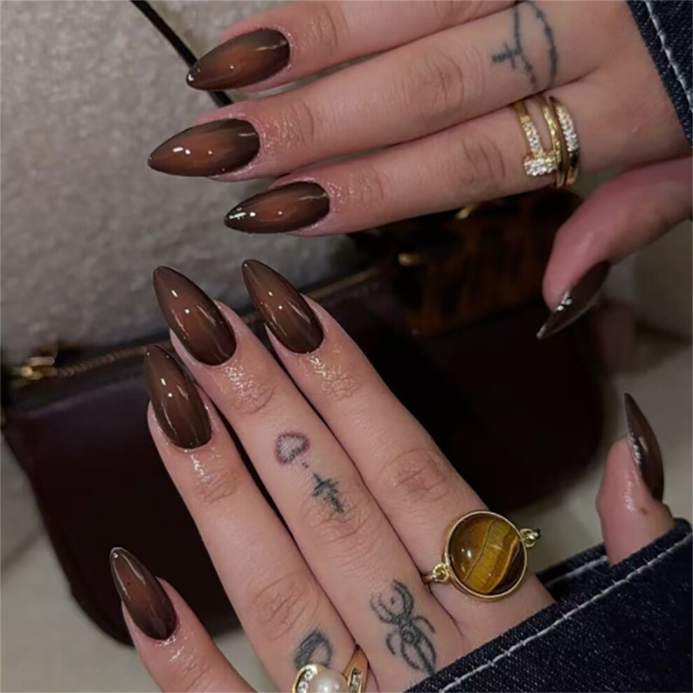 Dachuang Beauty Brown 24Pcs Ombre Press On Nails - Reusable Diy Kit