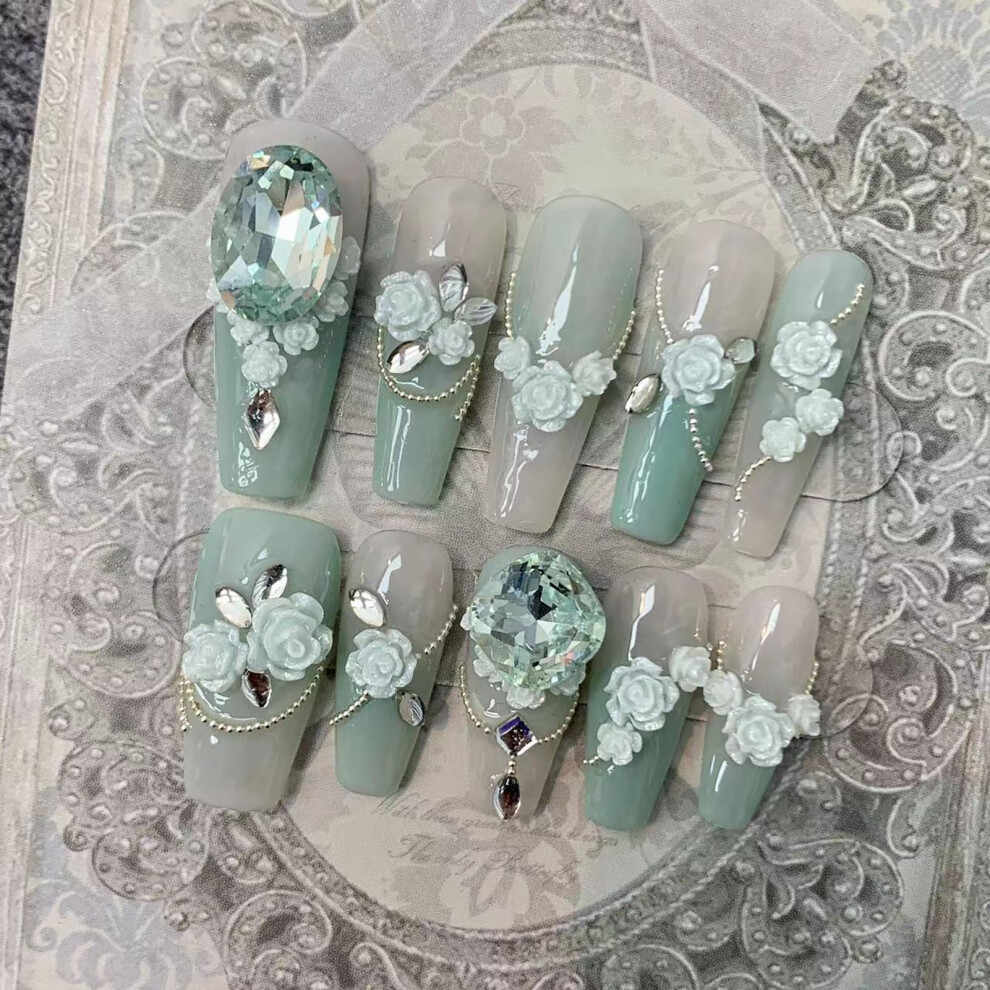 Dachuang Beauty White (Wizard Of Oz Super Long Ladder) Glossy Floral Press-On Nails For Women