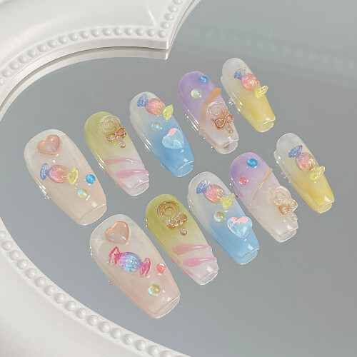(M) Colorful Gradient Press On Nails - Stage Wear 2