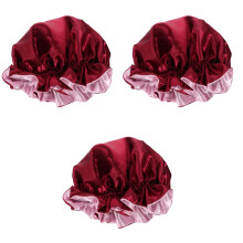 3Pcs Satin Double-Layer Hair Bonnets Night Sleeping Caps Dark Red