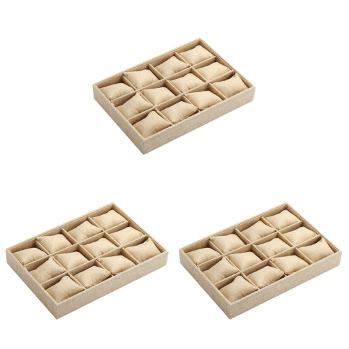 3Pcs Multi-Lattice Watch Storage Box Light Yellow Density Board Case 2