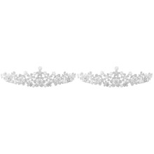 2pcs Crystal Pearl Flower Crown Headband Veil Tiara
