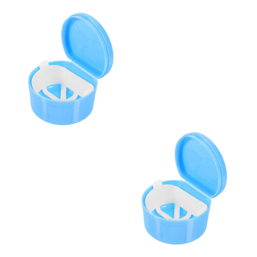 2Pcs Blue Denture Plastic False Teeth Storage for Travel Use 1
