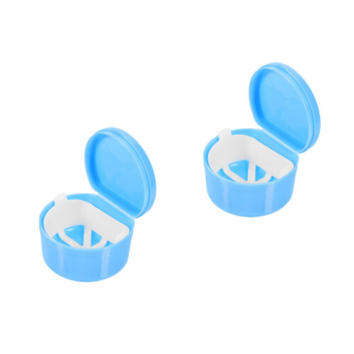 2Pcs Blue Denture Plastic False Teeth Storage for Travel Use 2