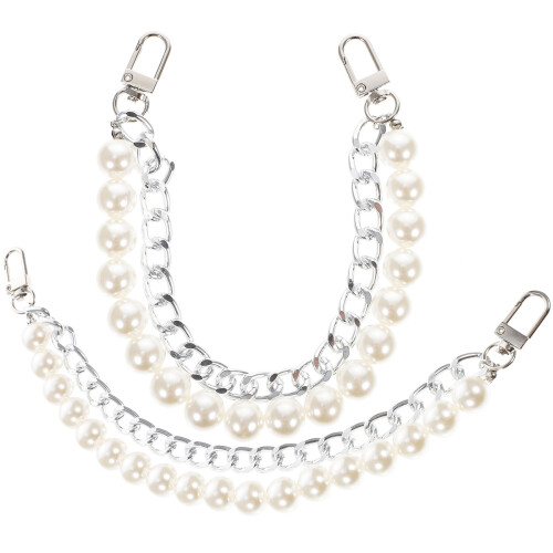 2Pcs Silver Pearl Design Handbag Replacement Chain DIY Bag Strap