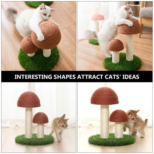 Coffee Cat Scratching Post Toy Mushroom Shape Sisal Board 2