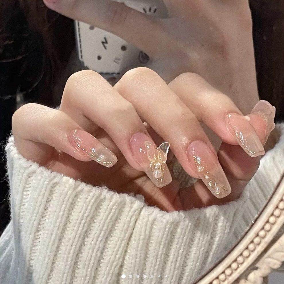 Dachuang Beauty Gold Butterfly Fake Nails, Safe For Pregnancy