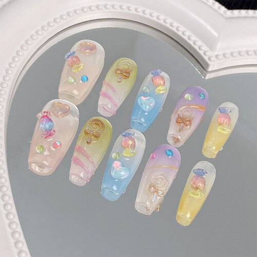 (M) Colorful Gradient Press On Nails - Stage Wear