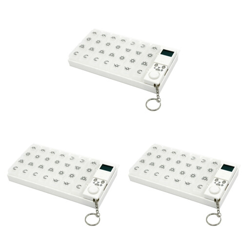 3Pcs White 7 Day Weekly Medicine Organizer with Alarm and Backlight 2