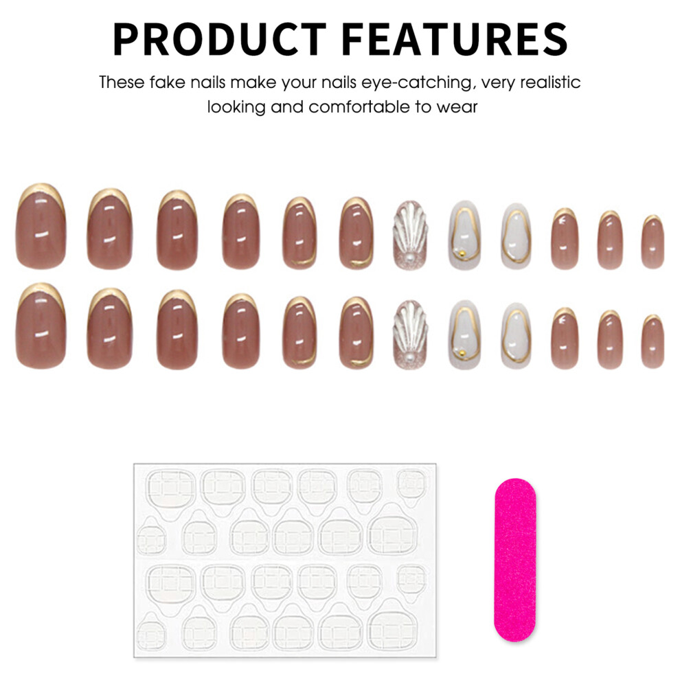 Bright-Home Cat Eyes False Nails With Conch Decor Ultra-Flexible Long Lasting Fake Nails For Shopping Traveling Dating