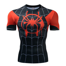 (Spiderman 3,L)Batman 3d Print Gym Tshirt Men Fitness Tee Compression Tops