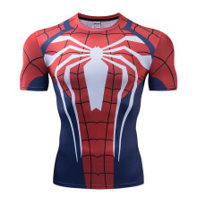 (Spiderman 2,3XL)Batman 3d Print Gym Tshirt Men Fitness Tee Compression Tops
