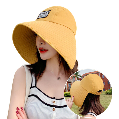 (Yellow) UV Sun Hat for Women - Ponytail Design 2