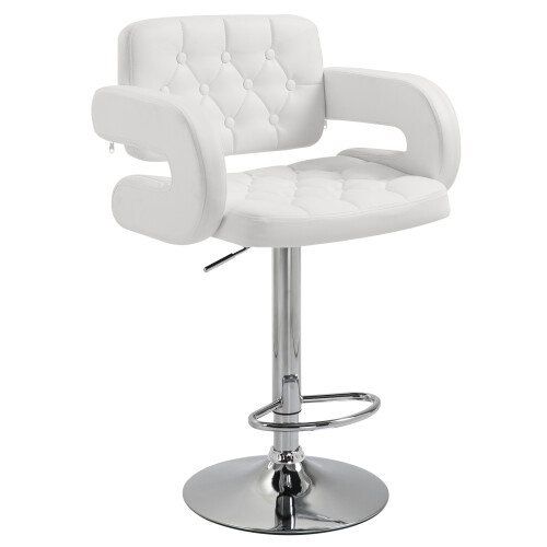 Homcom HOMCOM Adjustable Height Barstool Steel Pole PU Leather, White 1