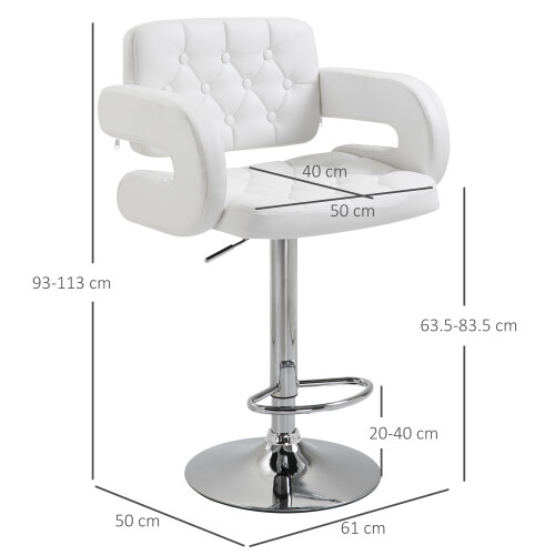 Homcom HOMCOM Adjustable Height Barstool Steel Pole PU Leather, White 2