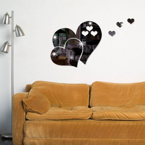 (Black) 3D Heart Mirror Wall Sticker for Home Decor 1