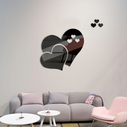 (Black) 3D Heart Mirror Wall Sticker for Home Decor 2