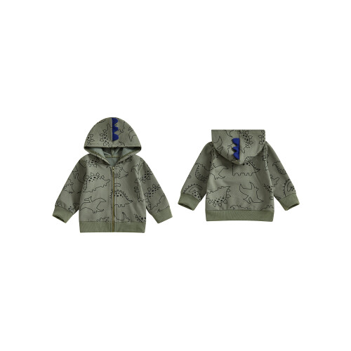 (18-24 Months, Army Green) Παλτό νήπια αγόρια με δεινόσαυρο 1