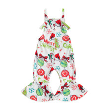 (3-4 Years, White) Peuter meisjes kerst flared broek overalls met strikjes en bolletjesprint mouwloze flared romper