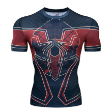 (Spiderman 1,XL)Batman 3d Print Gym Tshirt Men Fitness Tee Compression Tops
