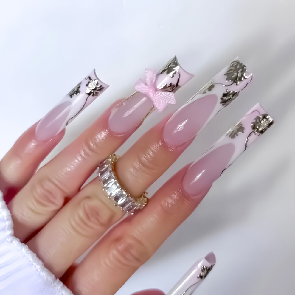Reach-Tools French Tip Press On Nails - Pink, Reusable, Long Lasting