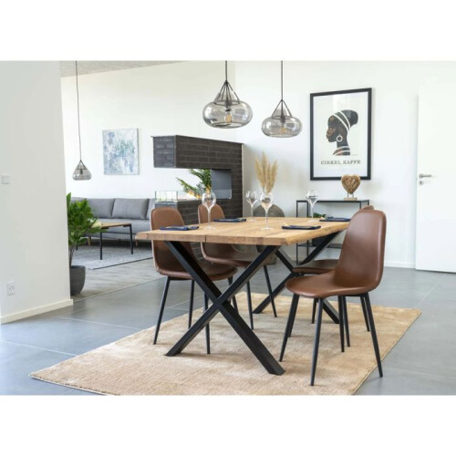 2 brown synthetic leather dining chairs with black legs 1