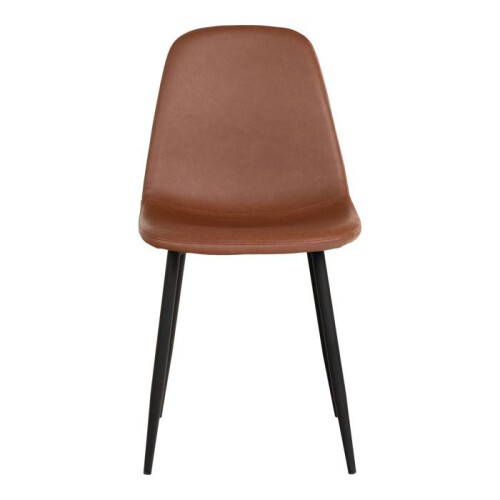2 brown synthetic leather dining chairs with black legs 2