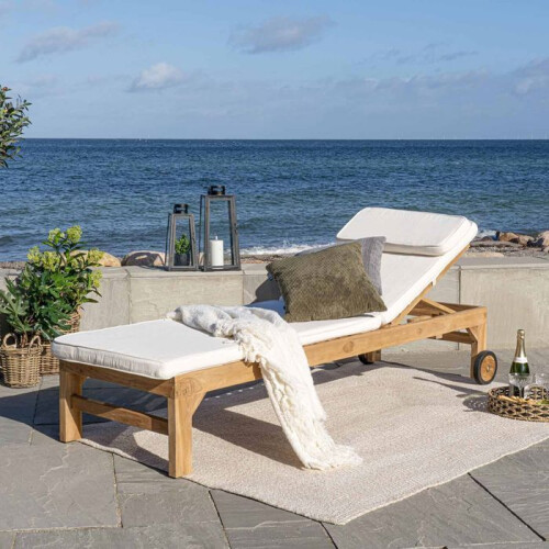 Chaise longue en teck ANDORRA avec coussin 1