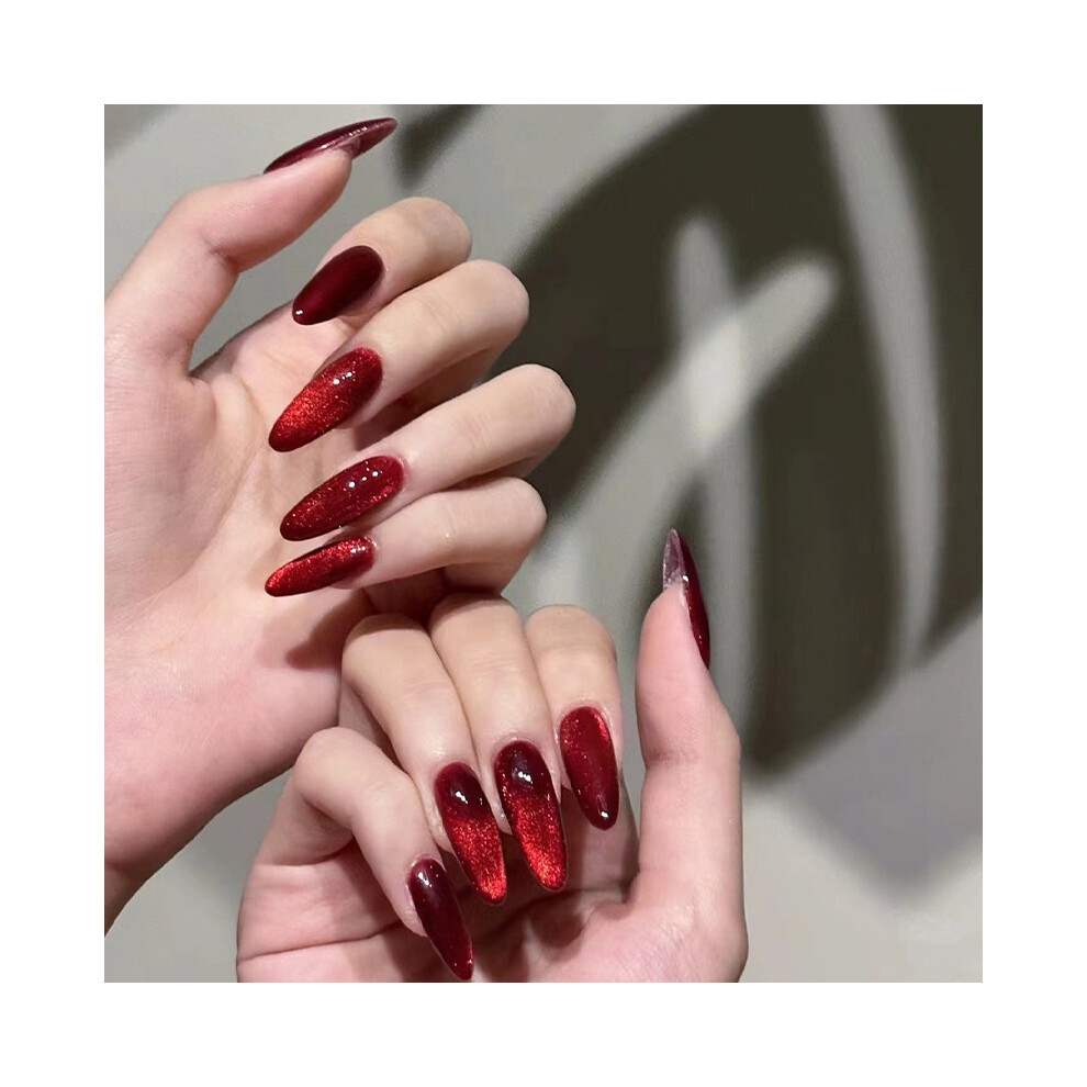 Dcph-Clothing 24Pcs Red Glitter Press-On Nails For Women