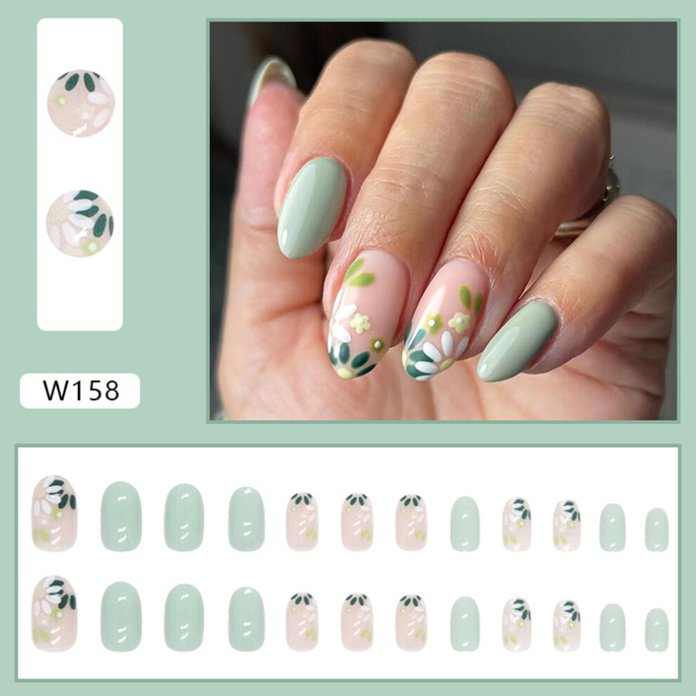 Dachuang Beauty Green (Jelly Glue Model) 24Pcs Mint Milk Glossy Fake Nails