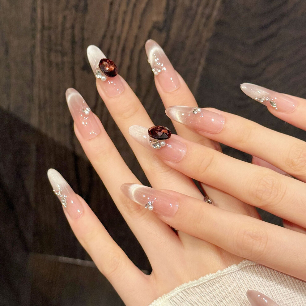 Dachuang Beauty (M) 10Pcs Rhinestone False Nails, Wedding Press On Nails