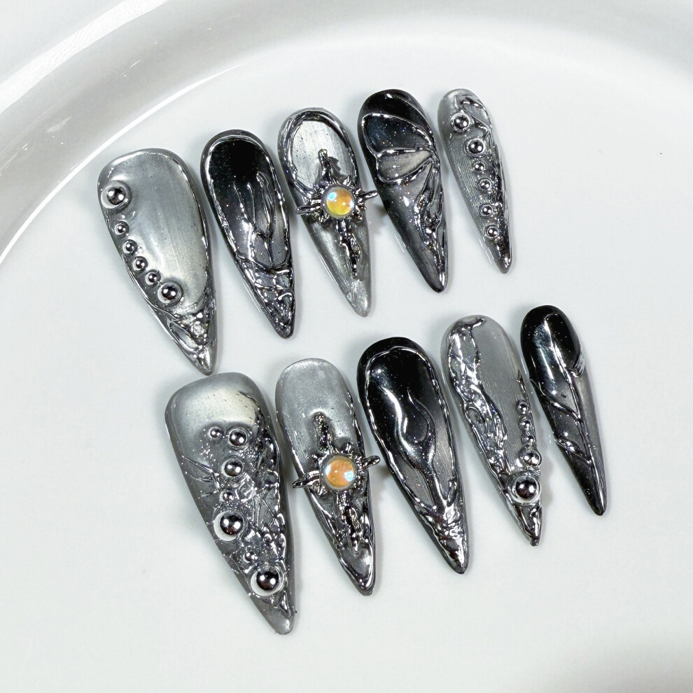 Penghui-Toys (Xs) Cool Style Long Pointed Press On Nails Natural-Looking Easy To Take On And Apply For Women And Girl Nail Salon