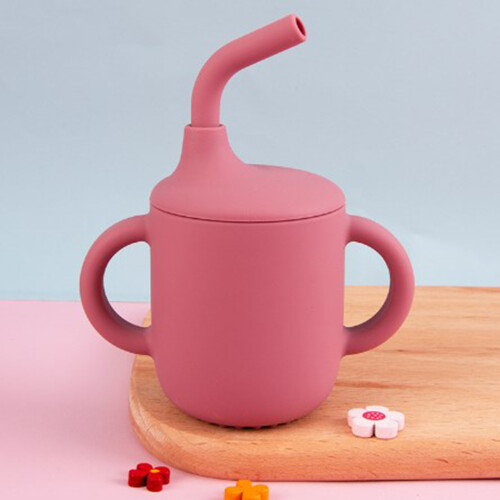(Wine Red) BPA-Free Silicone Sippy Cup for Babies