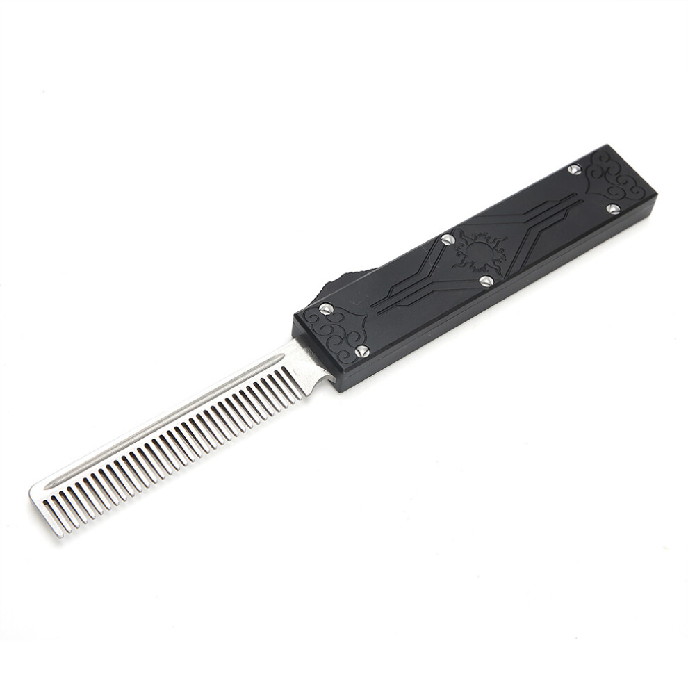 Stainless Steel Spring Comb Beard Hair Folding Pocket Tool Black