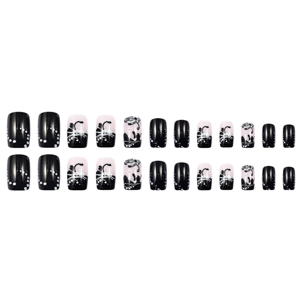 Dachuang Beauty Black/White Glossy Flower Fake Nails For Stage Wear