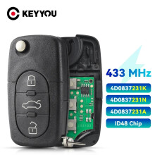 4D0837231A 4D0837231K 4D0837231N Key Fob For Audi A3 A4 A6 A8 TT RS4 Quattro 1994 - 2004 433Mhz ID48 Chip Car Remote Key