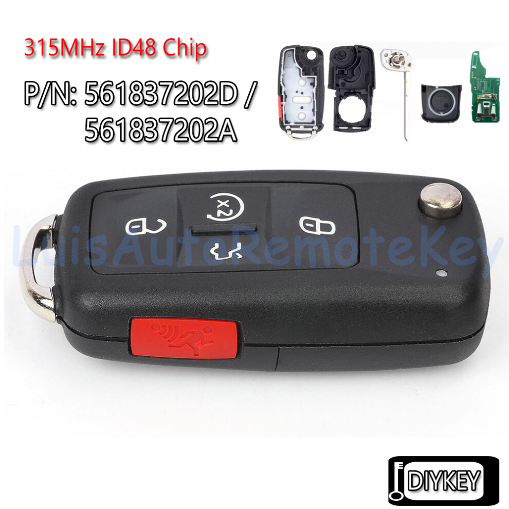 Flip Remote Car Key Fob 315Mhz Id48 Chip For Volkswagen Vw Golf Beetle Jetta Passat R32 Eos Gti Rabbit Cc 561837202A, 561837202D 6935161664058