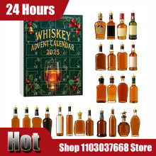 2D Flat 24 Bottle-Like Doors Wood-Like Gift for Whisky Tasting Parties 24 Days Countdown Calendar 2025 Whisky Advent Calendar