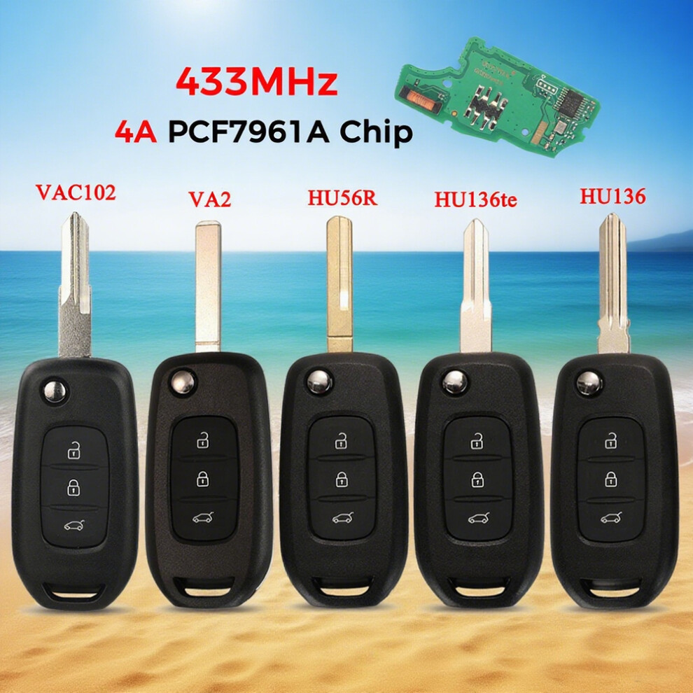 4A Pcf7961m Chip 433Mhz Flip Remote Key For Renault Kadjar Captur Megane 3 Symbol Logan 2 Sandero 2 Dacia Duster 3Bnt 6935161680157