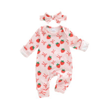 (9-12 Months, Pink) Éadaí Fómhair do Chailín Nuabheirthe le Romper Muinchille Fada agus Banda Ceann Bogha