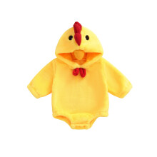 (3-6 Months, Yellow) Romper Ócáideach Oíche Shamhna do Chailíní Leanbh Romper Sicín Cartúin Plush le Cochall Muinchille Fada