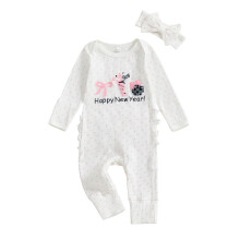 (3-6 Months, White) Éadaí 2 phíosa do Chailíní, Leaba Ghiúmar Fada le Muineál O, Bróidnéireacht Litreacha, Banda Ceann Bogha.