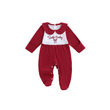 (3-6 Months, Red) Jesenný overal pre dievčatká s dlhým rukávom, golierom pre bábiky, výšivkou a celovečerným overalom