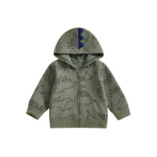 (18-24 Months, Army Green) Manteaux de printemps/automne pour petits garçons, manches longues, imprimé dinosaure, fermeture éclair, capuche