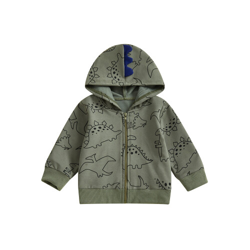 (3-4 Years, Army Green) Παλτό νήπια αγόρια με δεινόσαυρο