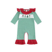 (6-12 Months, Green) Jumpsuit do Chailíní, Romper Bróidnéireachta Muineál Crew le Stríoca, Éadaí Nollag