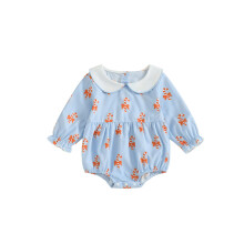 (6-9 Months, Blue) Vianočný overal pre dievčatá s potlačou cukrovej trstiny a golierom, dlhý rukáv, bublinkový overal