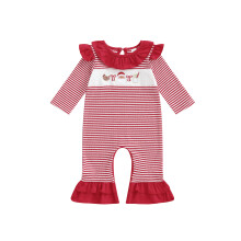 (3-6 Months, Red) Jumpsuit do Chailíní, Romper Bróidnéireachta Muineál Crew le Stríoca, Éadaí Nollag