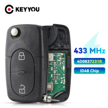 4D0837231R Remote Car Key 433Mhz ID48 Chip For Audi A3 A4 A6 A8 TT 2 Button Flip Folding Car Key Contol 4D0.837.231